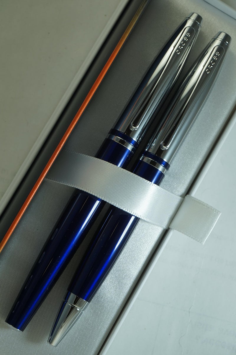 Cross Midnight Blue, polished Appointments and Cross signature mid Band Calaise Selectip Black Gel Ink Rollerball pen and Ballpoint Pen set. - Image 3
